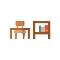 Desk and book shelf icon offers a classic and timeless design, perfect for creating a professional vibe in workspace-themed materials. vector