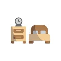Bedside table and bed set icon features a cozy and functional design, perfect for bedroom decor projects or furniture branding. vector