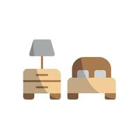 Bedside table and bed set icon highlights a practical and versatile style, suitable for furniture catalogs or lifestyle marketing. vector