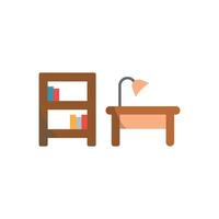 Desk and book shelf icon represents an organized and professional feel, perfect for productivity apps or educational platforms. vector