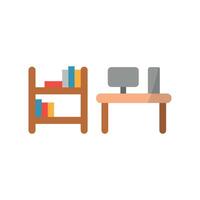 Desk and book shelf icon delivers a simple and elegant style, ideal for use in websites, apps, or office decor visuals. vector