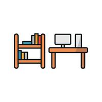 Desk and book shelf icon brings a bold and stylish design, suitable for coworking space branding or office supply promotions. vector