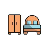Cupboard and bed icon showcases a sleek and elegant style, great for bedroom design inspiration or space-maximizing solutions. vector