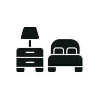 Bedside table and bed icon features a cozy and functional design, perfect for bedroom decor, furniture branding, or home organization projects. vector