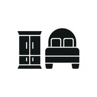 Cupboard and bed icon delivers a comfortable and efficient aesthetic, ideal for bedroom or guest room branding, home decor projects, or storage solutions. vector