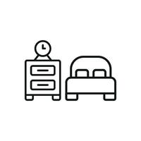 Bedside table and bed set icon highlights a compact and comfortable design, perfect for visual materials related to cozy living spaces. vector