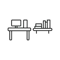 Desk and book shelf icon offers a clean and organized feel, ideal for educational platforms or virtual workspace branding. vector