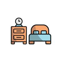 Bedside table and bed set icon embodies a warm and inviting vibe, great for bedroom-themed campaigns or relaxation products. vector