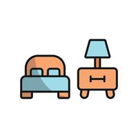 Bedside table and bed set icon offers a polished and classic design, perfect for creating a luxurious feel in home decor materials. vector