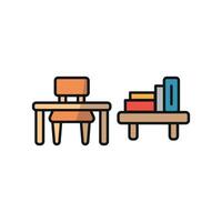 Desk and book shelf icon features a modern and functional design, perfect for office branding or workspace organization projects. vector