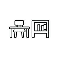 Desk and book shelf icon brings a structured and modern design, great for promoting smart office layouts or storage solutions. vector