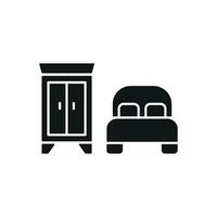 Cupboard and bed icon features a contemporary and clean look, ideal for representing modern bedroom themes, minimalist design, or home furnishings. vector