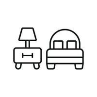 Bedside table and bed icon brings a sleek and practical touch, perfect for promoting bedroom sets, cozy living spaces, or home improvement ideas. vector