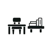 Desk and book shelf icon highlights a versatile and practical look, suitable for home office setups or furniture catalogs. vector