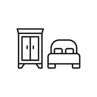 Cupboard and bed icon embodies a relaxed and inviting design, perfect for promoting home organization, interior styling, or furniture collections. vector