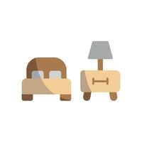 Bedside table and bed set icon showcases a modern and stylish look, ideal for representing home comfort in digital and print media. vector
