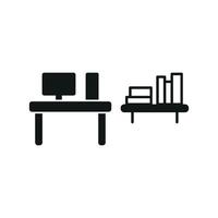 Desk and book shelf icon highlights a detailed and polished look, perfect for workspace planners or educational campaigns. vector