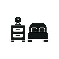 Bedside table and bed set icon features a timeless and cozy look, perfect for branding focused on comfort and relaxation. vector
