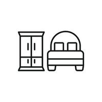 Cupboard and bed icon highlights a practical and stylish design, great for bedroom visuals, home improvement campaigns, or storage furniture branding. vector