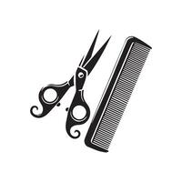 Scissors and comb icon. vector