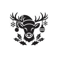 Christmas deer face logo mascot design. Flat design. A black and white deer with a geometric pattern on its face and antlers on its head, with a white background vector