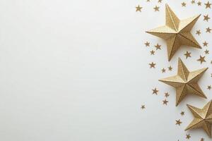 Glittering gold and white stars arranged artistically on a neutral background photo