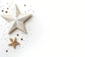 Glittering gold and white stars arranged artistically on a neutral background photo