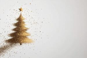 Gold and black glitter tree decoration with star during holiday season celebration photo