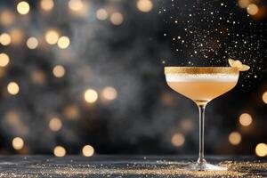 Sparkling cocktail with golden rim and bokeh background for festive celebrations photo