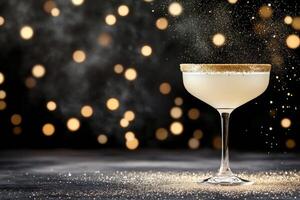 Sparkling cocktail with golden rim and bokeh background for festive celebrations photo