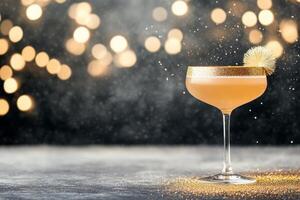 Sparkling cocktail with golden rim and bokeh background for festive celebrations photo