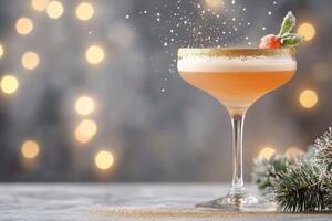 Sparkling cocktail with golden rim and bokeh background for festive celebrations photo