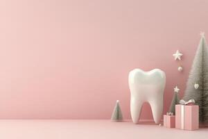 Celebration of dental health with festive decorations and gifts in a pastel pink setting photo