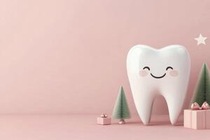 Celebration of dental health with festive decorations and gifts in a pastel pink setting photo