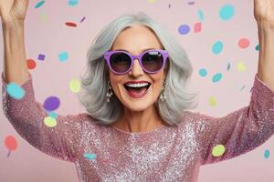 Celebrating with joy and color at a cheerful party full of confetti and laughter photo