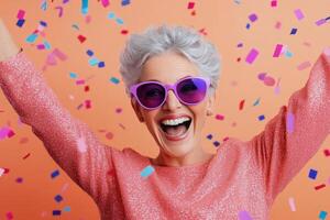 Celebrating with joy and color at a cheerful party full of confetti and laughter photo