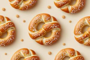 Freshly baked sweet rolls arranged in a neat pattern on a light background photo