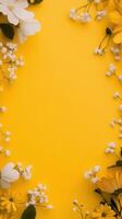Flower arrangement with daisies and chrysanthemums on a bright yellow background photo