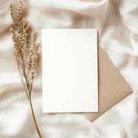Blank card and envelope with dried flowers nearby for creative inspiration photo