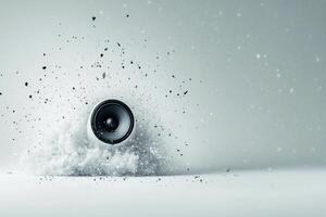 Energy and sound collide as speaker unleashes powerful vibration effect on surface photo