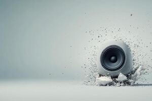 Energy and sound collide as speaker unleashes powerful vibration effect on surface photo