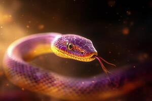 Detailed close up of a vibrant snake with unique coloration photo