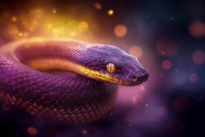 Detailed close up of a vibrant snake with unique coloration photo