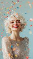Joyful celebration with colorful confetti and bright smiles in a festive atmosphere photo