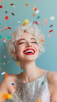 Joyful celebration with colorful confetti and bright smiles in a festive atmosphere photo