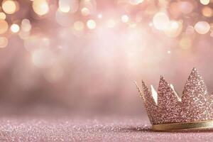 Sparkling crown on pink glitter background for celebrations and special occasions photo