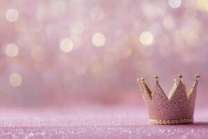 Sparkling crown on pink glitter background for celebrations and special occasions photo