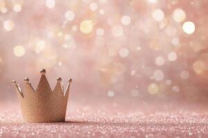 Sparkling crown on pink glitter background for celebrations and special occasions photo