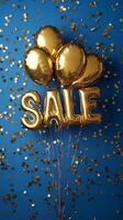 Balloons with sale message and confetti create festive atmosphere for special promotion photo