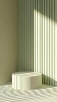 Minimalist design featuring a round pedestal in a sunlit modern interior space photo